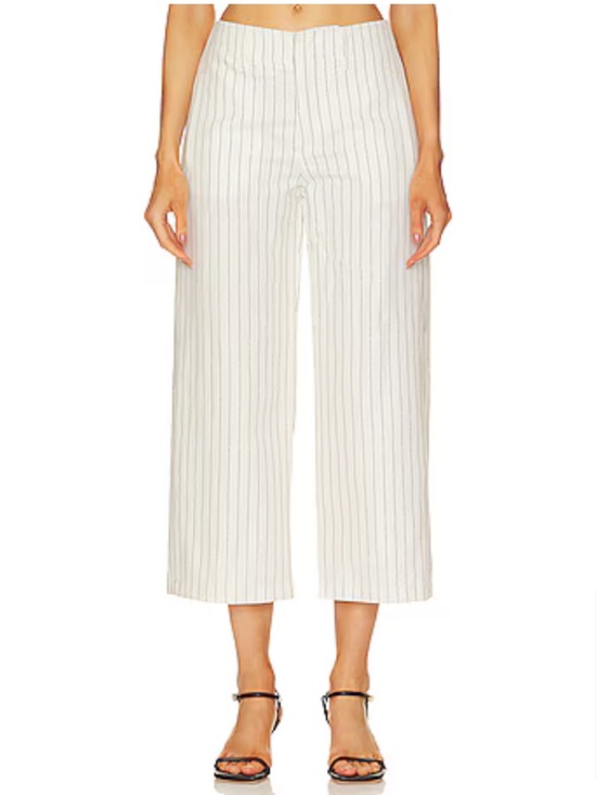 rag & bone Pants - Rag & Bone Dylan Cropped Cream Pinstripe Wide Leg Pants Women Sz 8 Linen Cotton